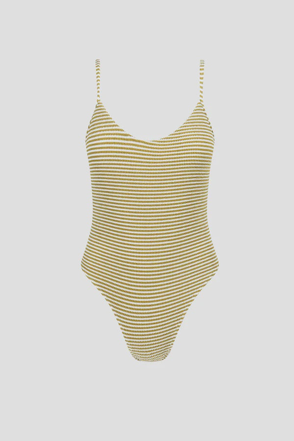 Rhythm Cove Stripe Cross Back One Piece - Olive