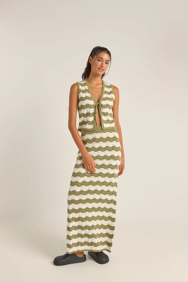 Rhythm Carmen Stripe Knit Maxi Skirt - Sage