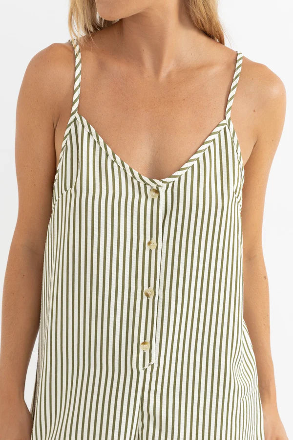 Rhythm Cove Stripe Adjustable Romper-Aloe