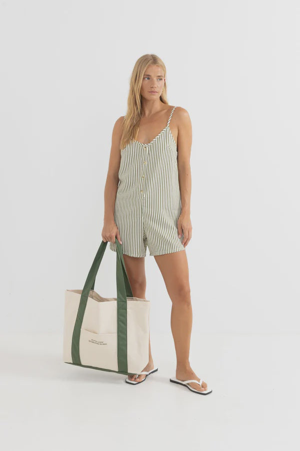 Rhythm Cove Stripe Adjustable Romper-Aloe