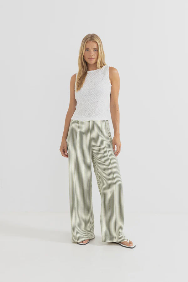 Rhythm Cove Stripe Wide Leg Pant-Aloe