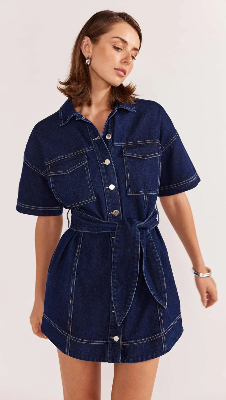 Staple The Label Luca Denim Mini Dress - Indigo