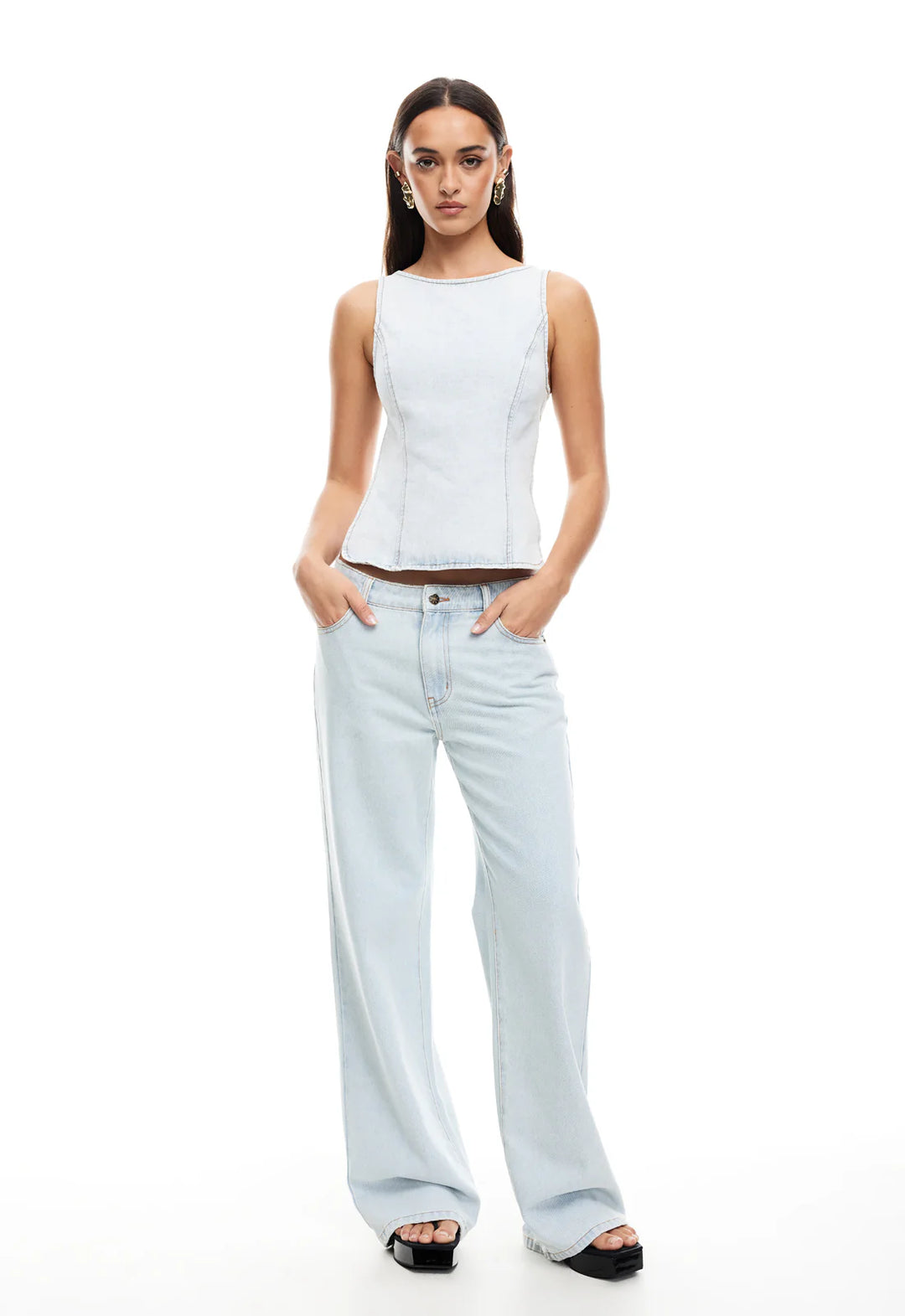 Lioness Rider Backless Top - Light Denim