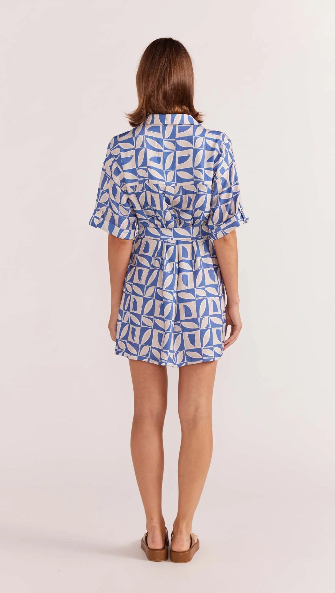 Staple The Label Alto Mini Shirtdress - Blue-Geo