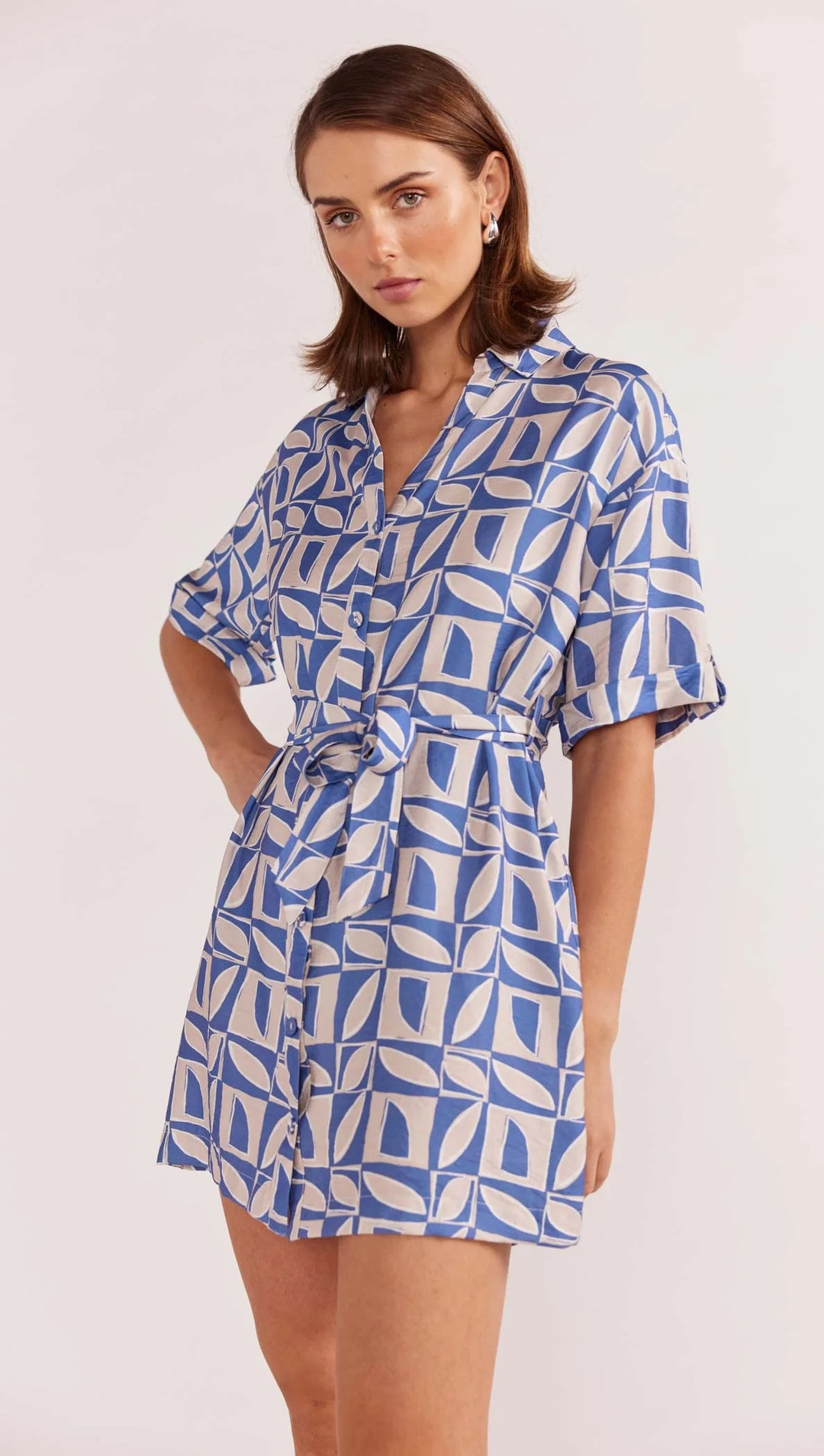 Staple The Label Alto Mini Shirtdress - Blue-Geo