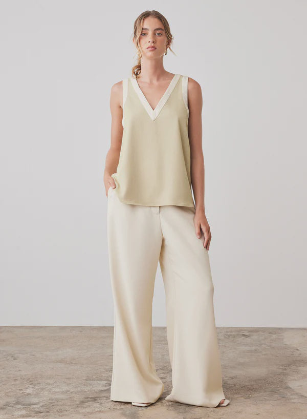 Esmaee Voyage Top - Celery/Cream