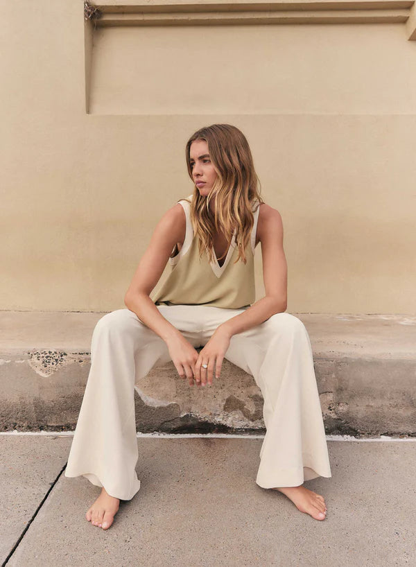 Esmaee Voyage Top - Celery/Cream