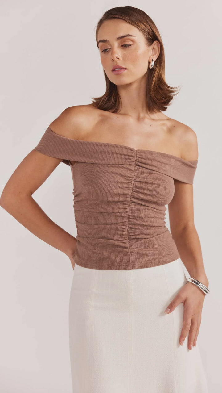 Staple The Label Celia Off Shoulder Top - Latte