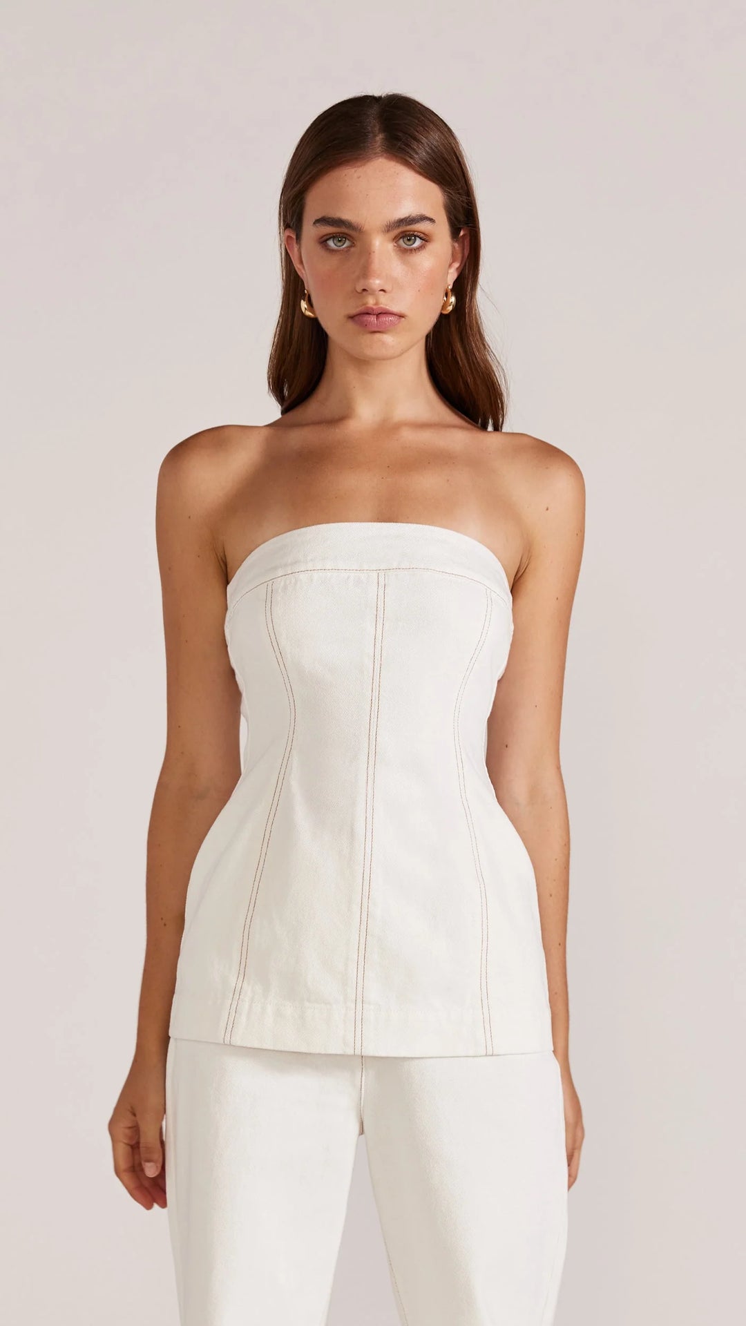 Staple The Label Calla Denim Bustier Top - White