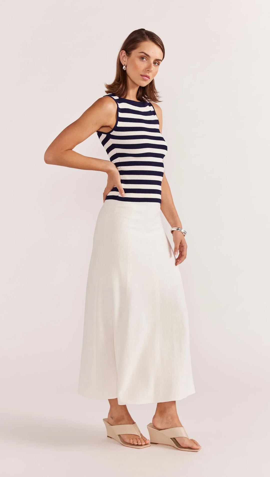 Staple The Label Loren Stripe Knit Tank - Navy/White