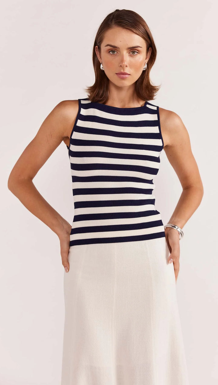 Staple The Label Loren Stripe Knit Tank - Navy/White