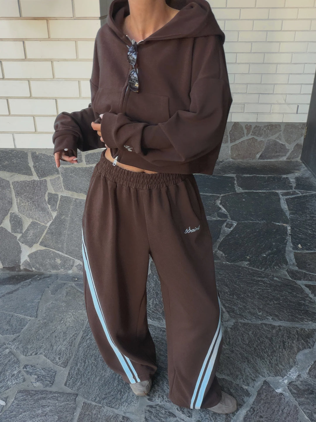 SSAINT Cropped Hoodie - Blue/Brown
