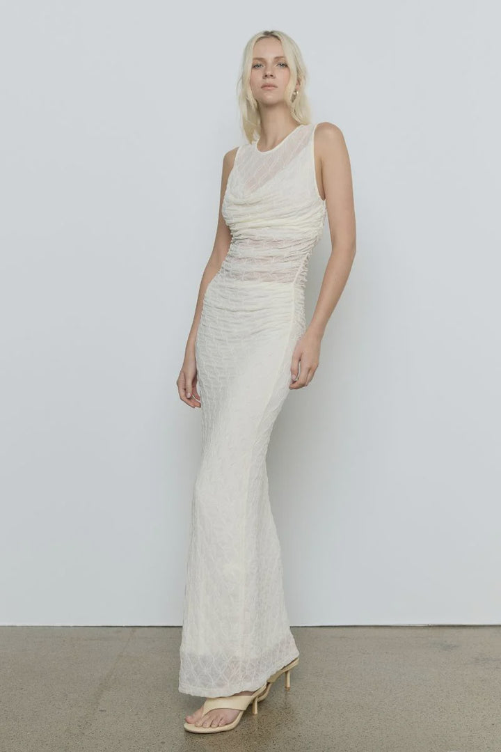 Sovere Venus Cowl Mesh Dress - Cream
