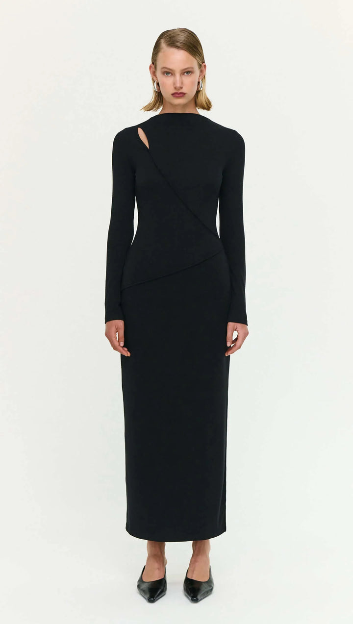 Staple The Label Alexi Asymmetric Detail Midi Dress - Black