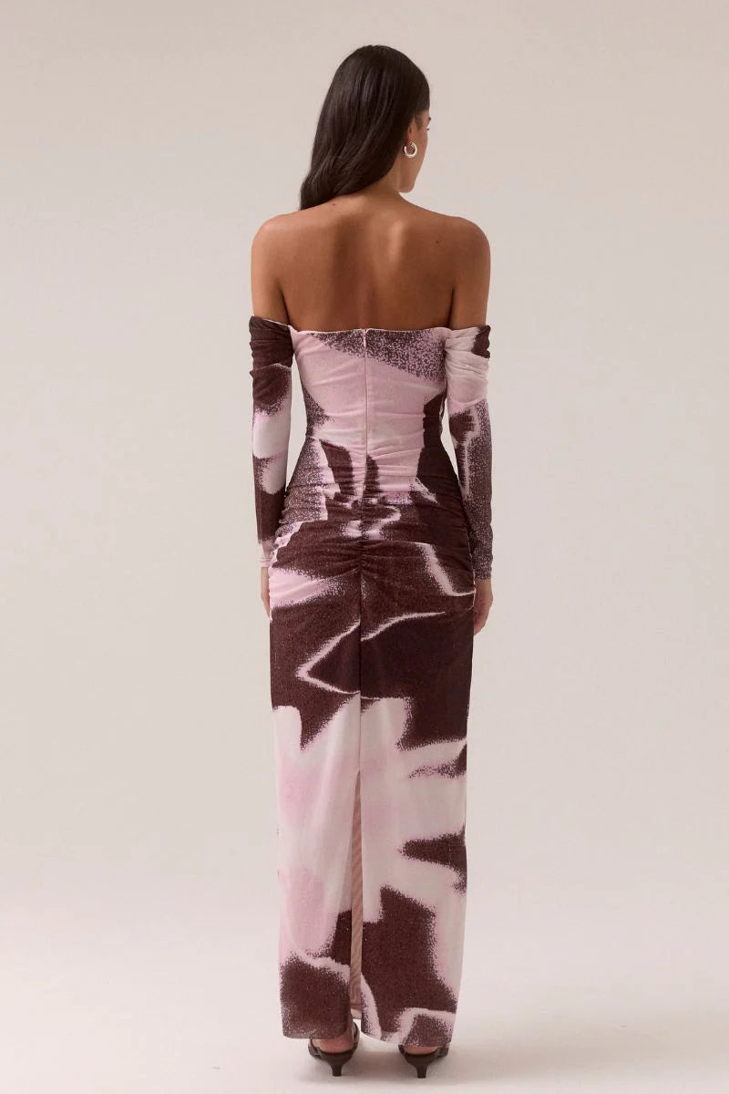 Sovere Afterlight Off Shoulder Dress - Raisin