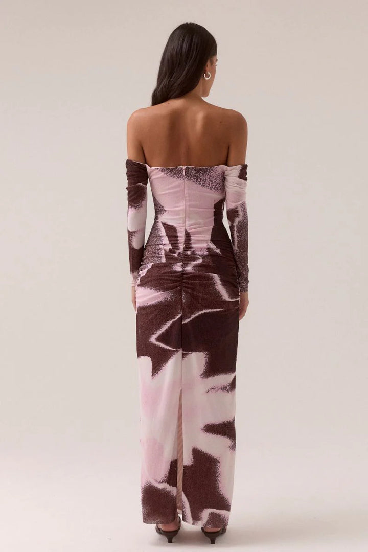 Sovere Afterlight Off Shoulder Dress - Raisin