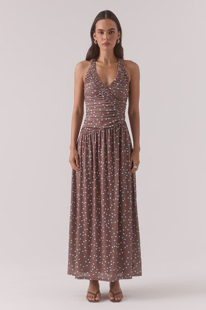 Sovere Delilah Maxi Dress-Mocha Polka Dot