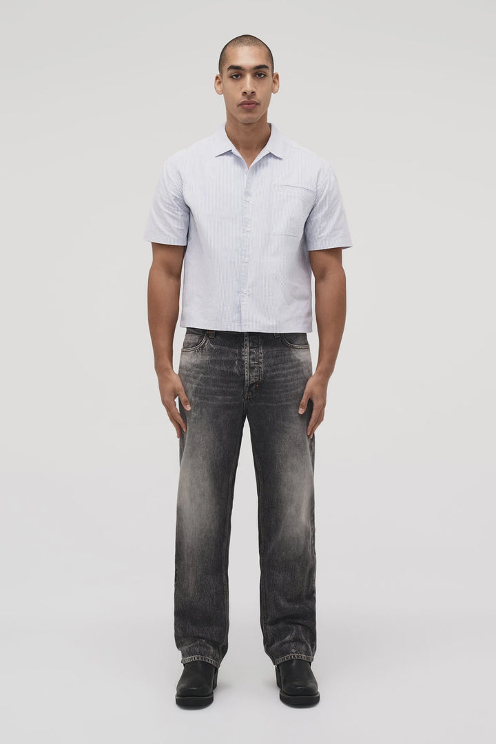 Neuw Denim Stripe Short Sleeve Mod Shirt - French Navy Stripe
