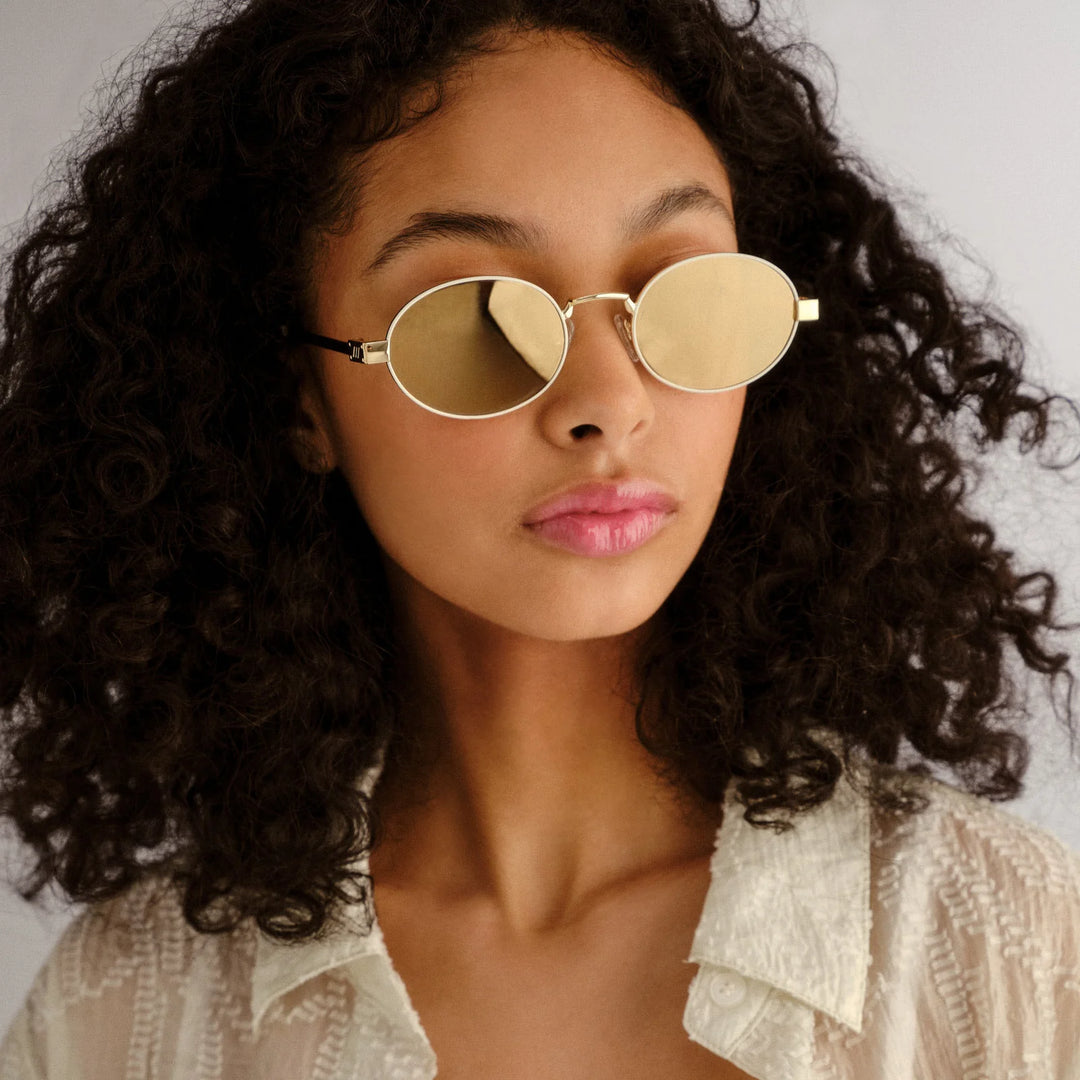 Le Specs Poseidon Deux Sunglasses - Gold/Ivory Polarised