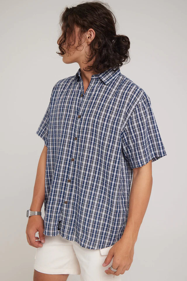 Thrills Split Decision Short Sleeve Shirt- Blue
