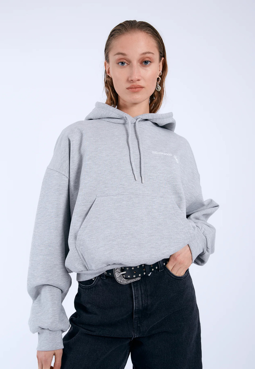 Dr Denim Debbie Hoodie - Grey Melange DD Peace