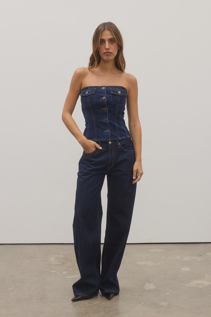 Bayse Avery Mid Rise Denim Jean - Dark Indigo