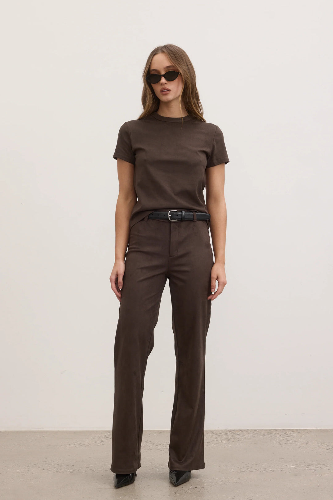 Bayse Tess Faux Suede T-Shirt - Dark Ashen