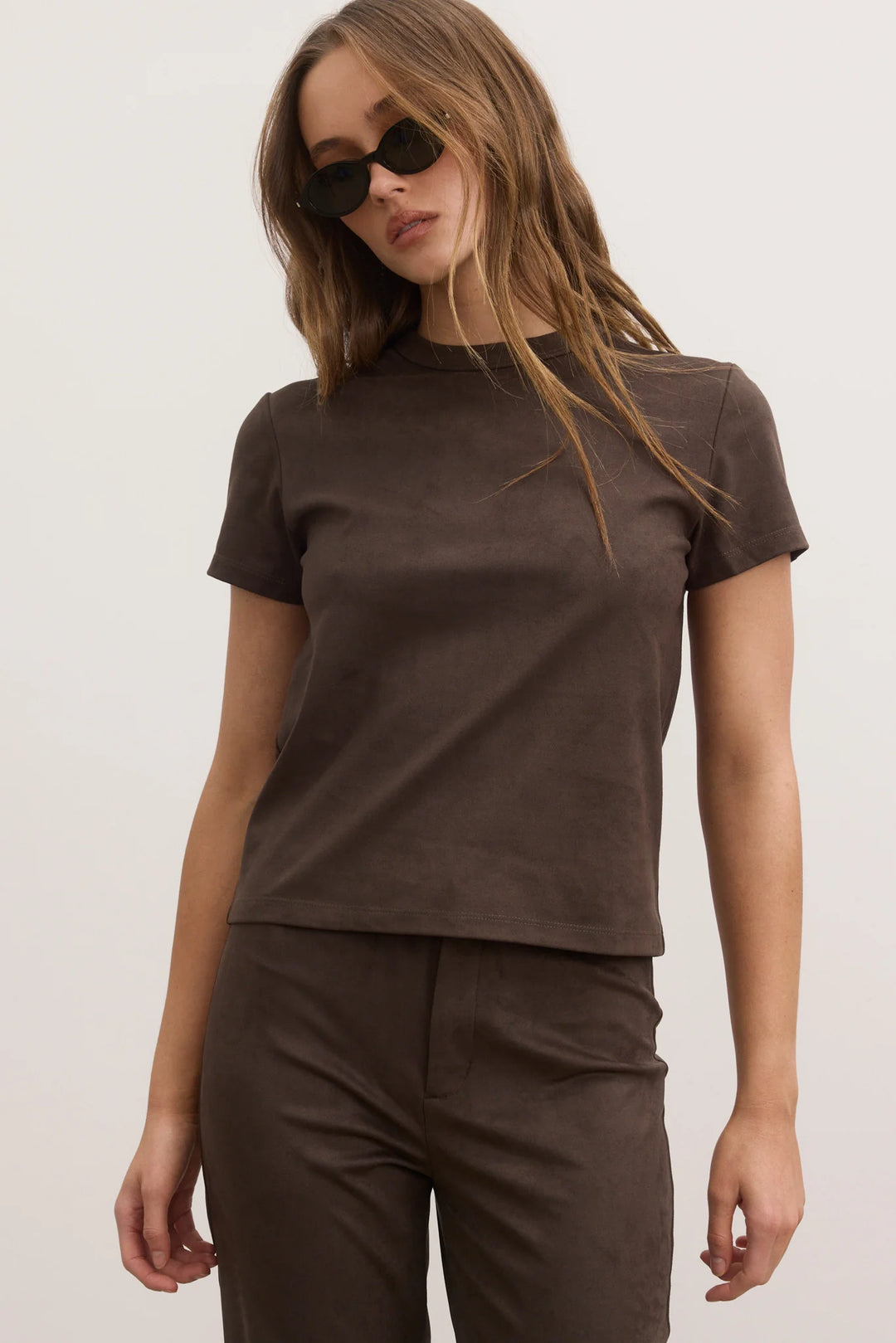 Bayse Tess Faux Suede T-Shirt - Dark Ashen