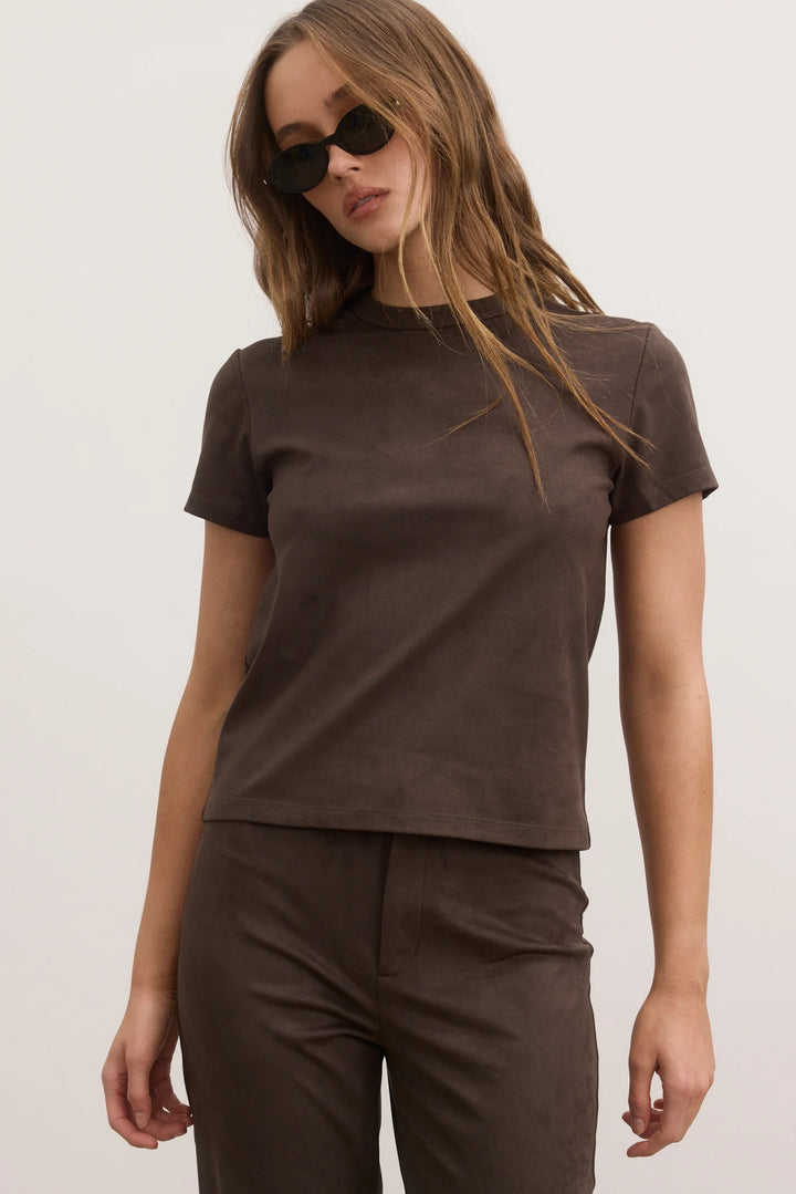 Bayse Tess Faux Suede T-Shirt - Dark Ashen