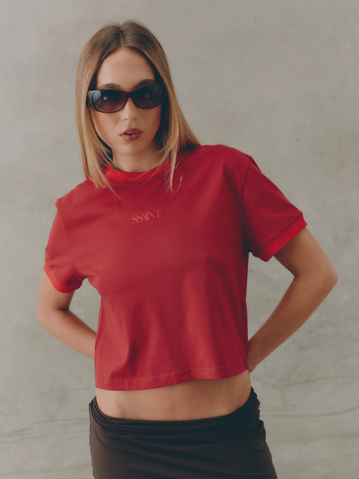 SŚAINT Logo Baby Tee- Red