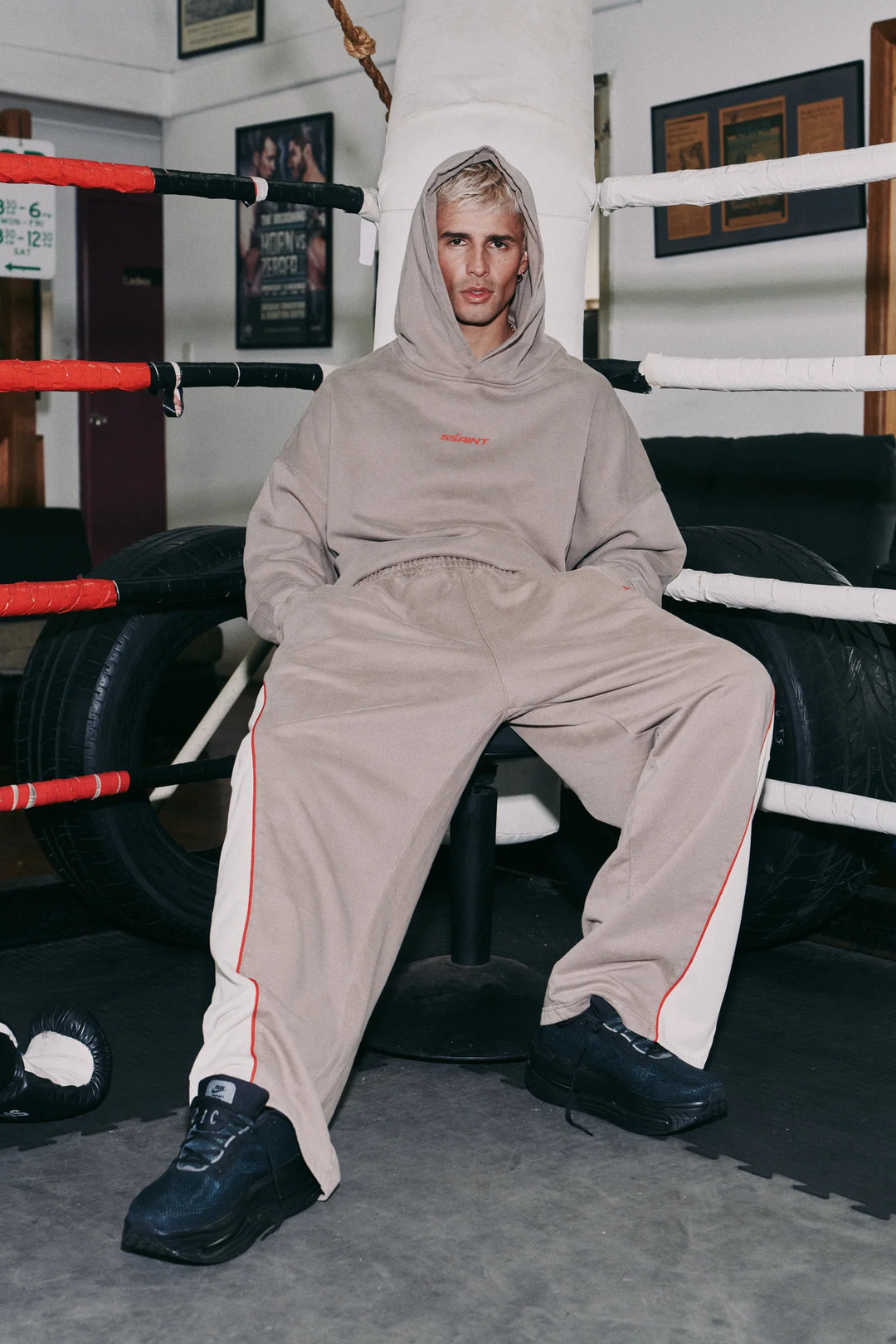 Ssaint Hoodie Acid Wash Jumper - Beige