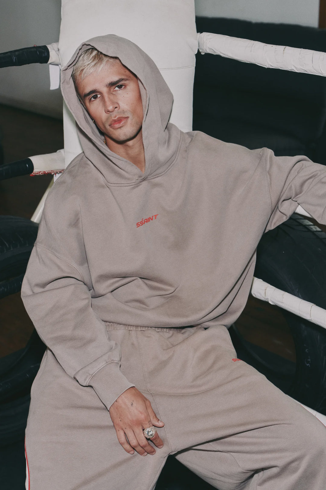 Ssaint Hoodie Acid Wash Jumper - Beige