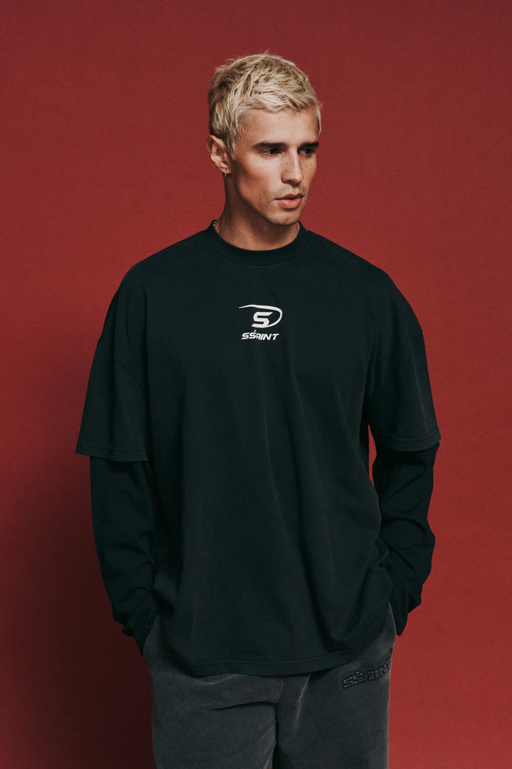 Ssaint Boxy Layered Tee - Vintage Washed Black