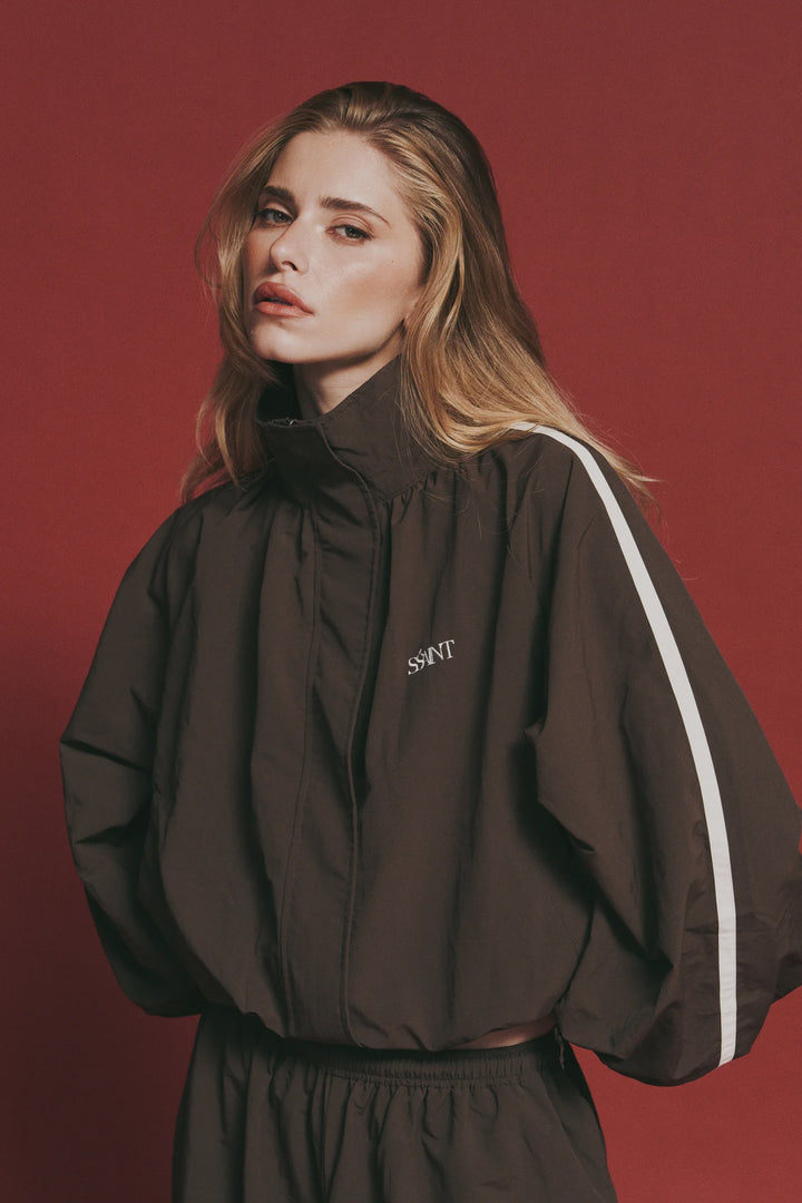 Ssaint Balloon Zip Windbreaker - Brown/Cream