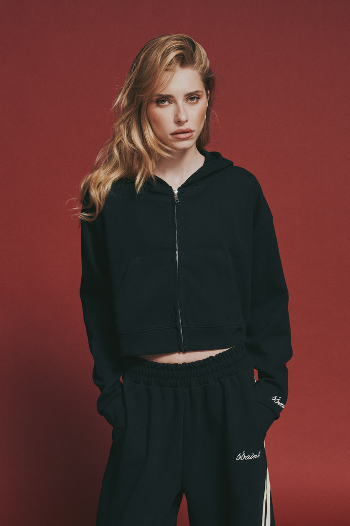 SŚAINT Cropped Hoodie - Black/Butter