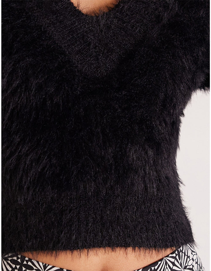 MinkPink Maisie Fluffy Knit Sweater- Black