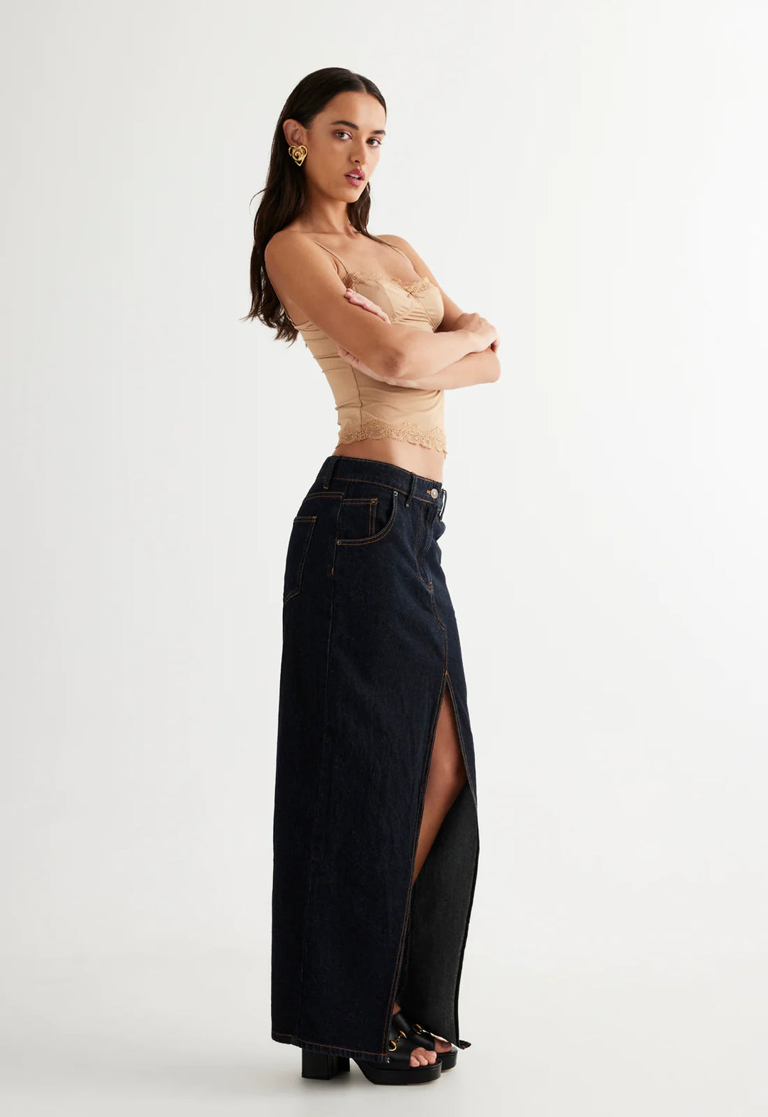 Lioness Barbie Split Midi Skirt - Dark Denim