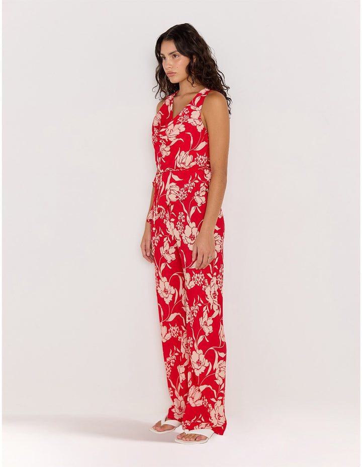 MinkPink Poppy Cowl Neck Top - Red/Floral
