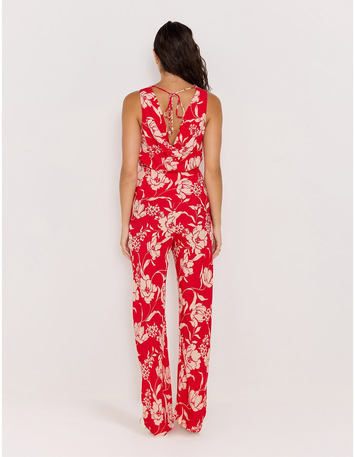 MinkPink Poppy Cowl Neck Top - Red/Floral