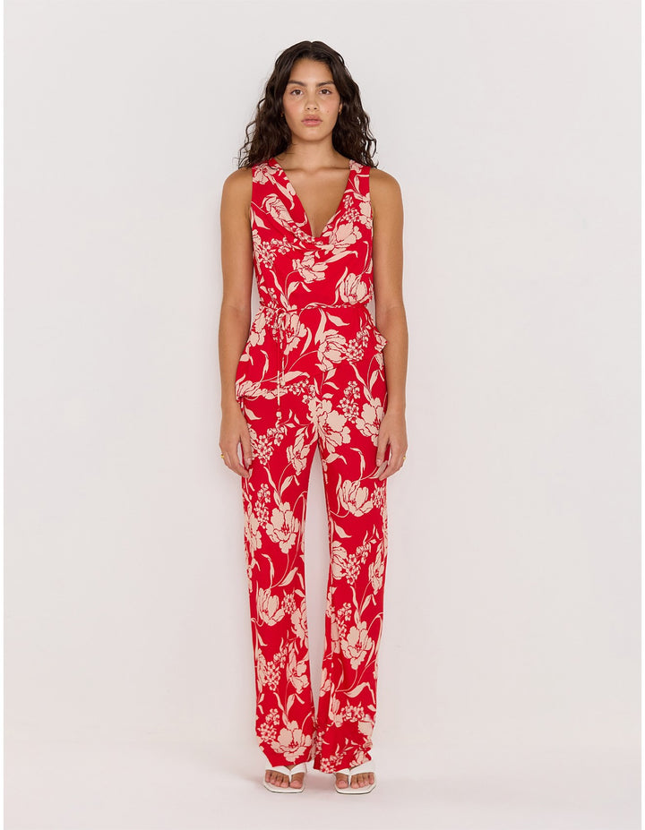 MinkPink Poppy Cowl Neck Top - Red/Floral