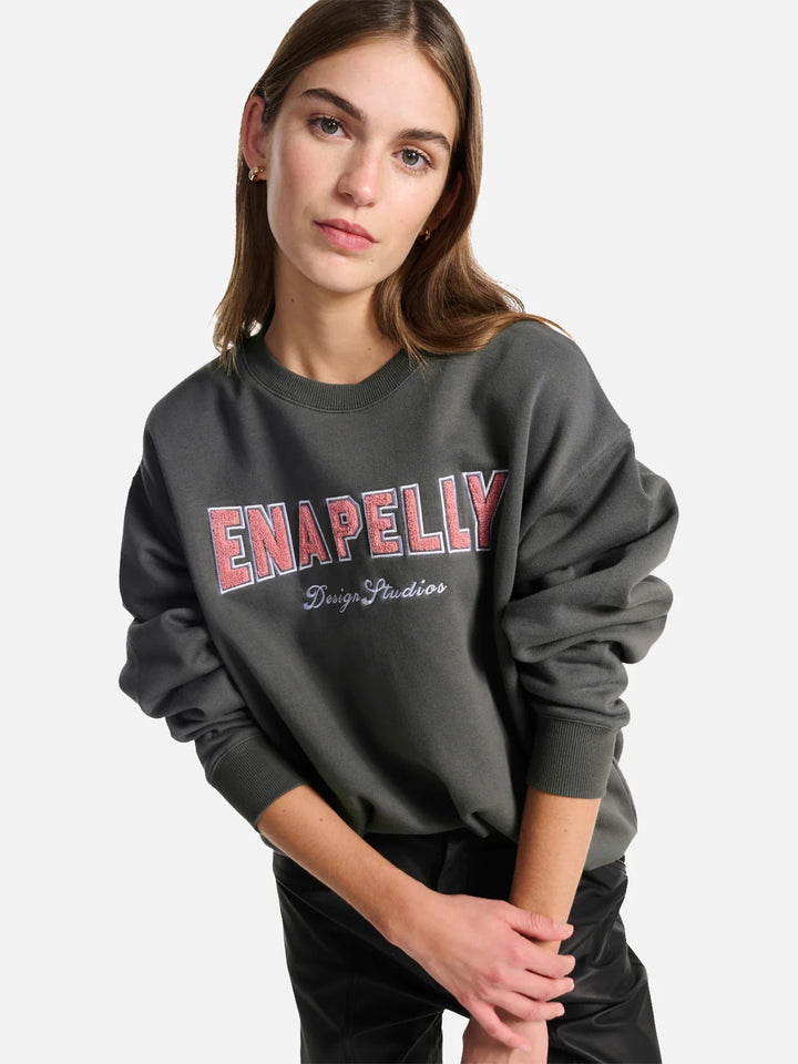 Ena Pelly Austin Collegiate Oversized Sweater- Charcoal