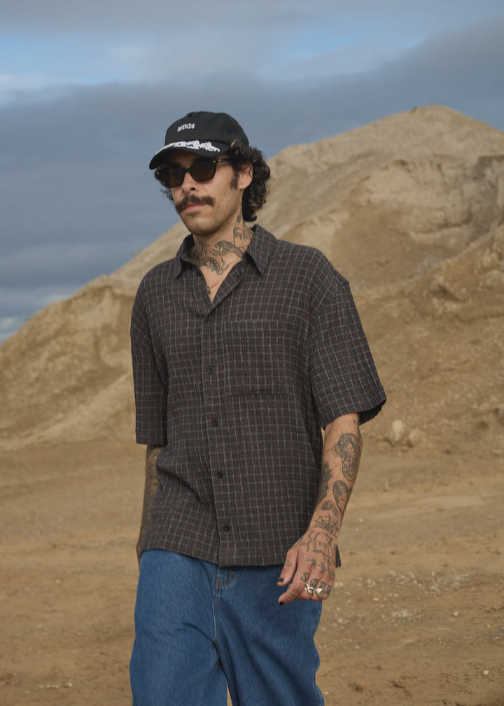 Afends Dusk Hemp Sheer Sucker Check Shirt - Black Check