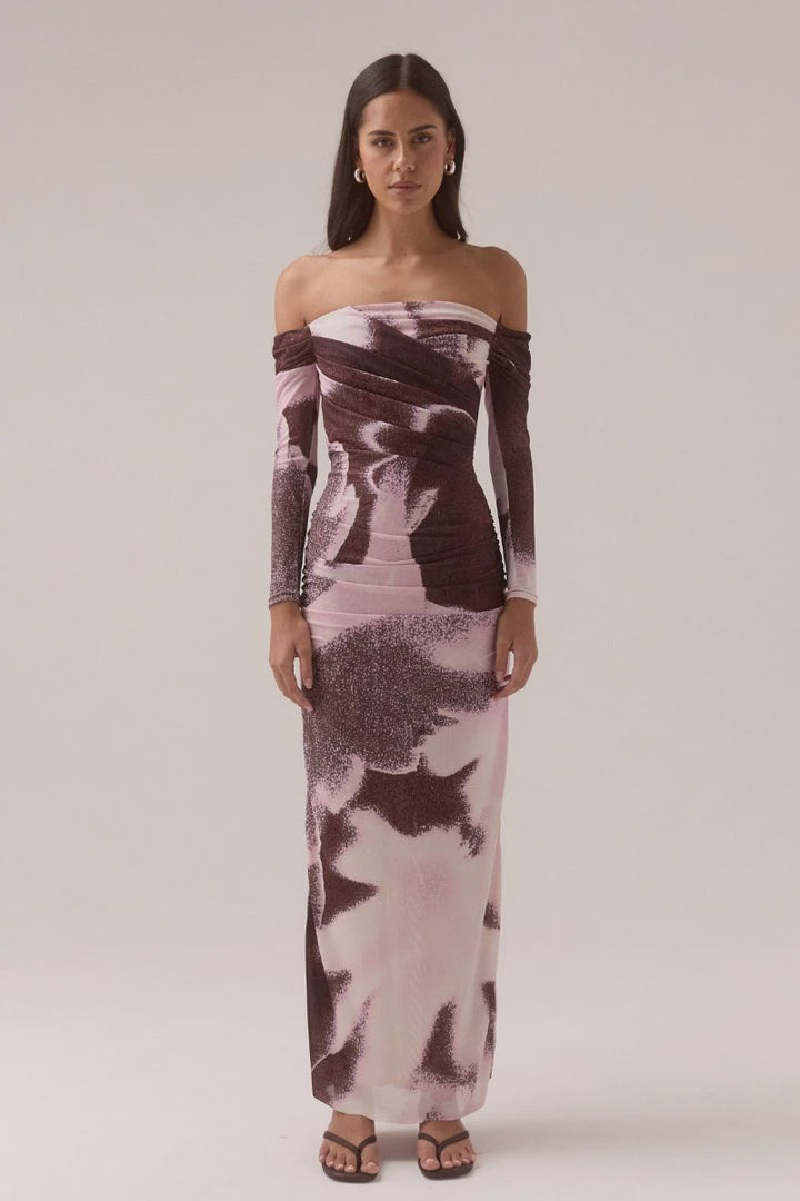 Sovere Afterlight Off Shoulder Dress - Raisin