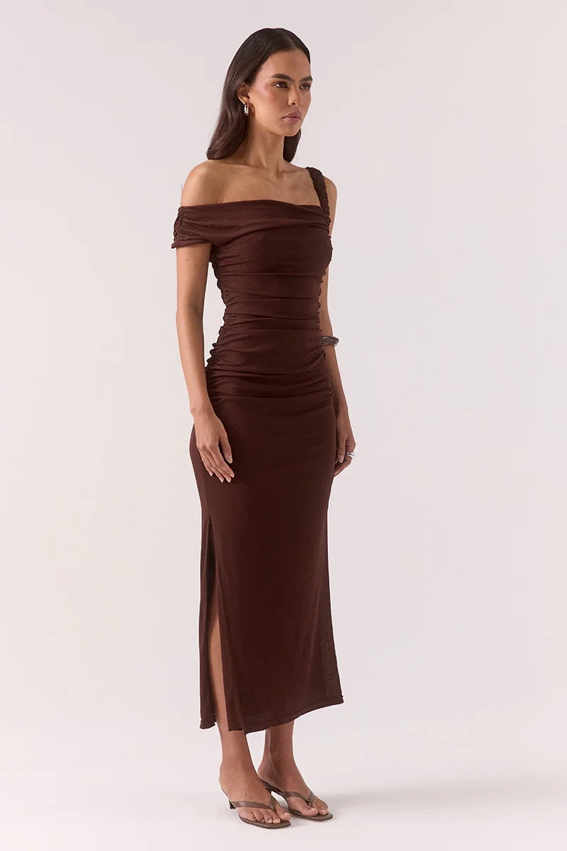 Sovere Rua Asymmetrical Dress- Ganache