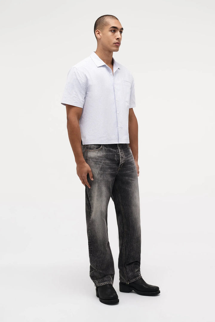 Neuw Denim Stripe Short Sleeve Mod Shirt - French Navy Stripe