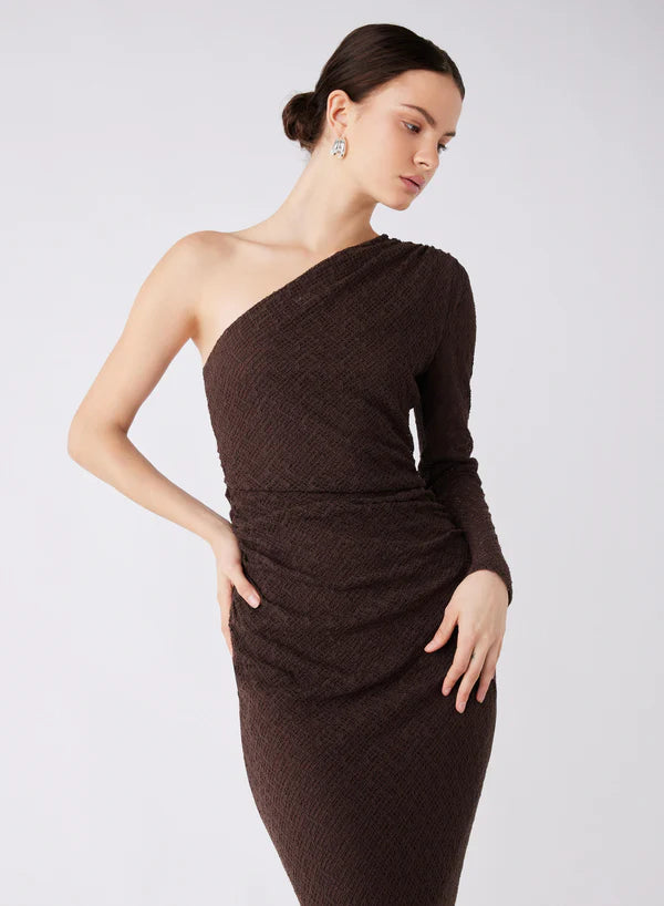 Esmaee Exile One Shoulder Midi Dress - Carob