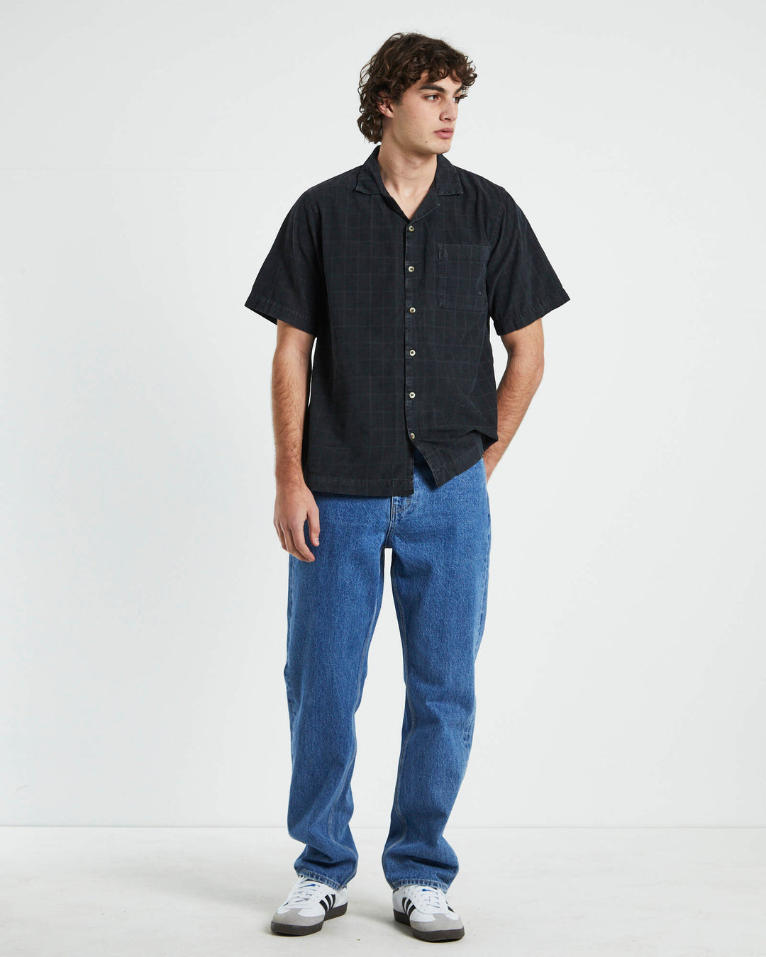 Rollas Tile Cord Bowler Shirt - Sulphur Black