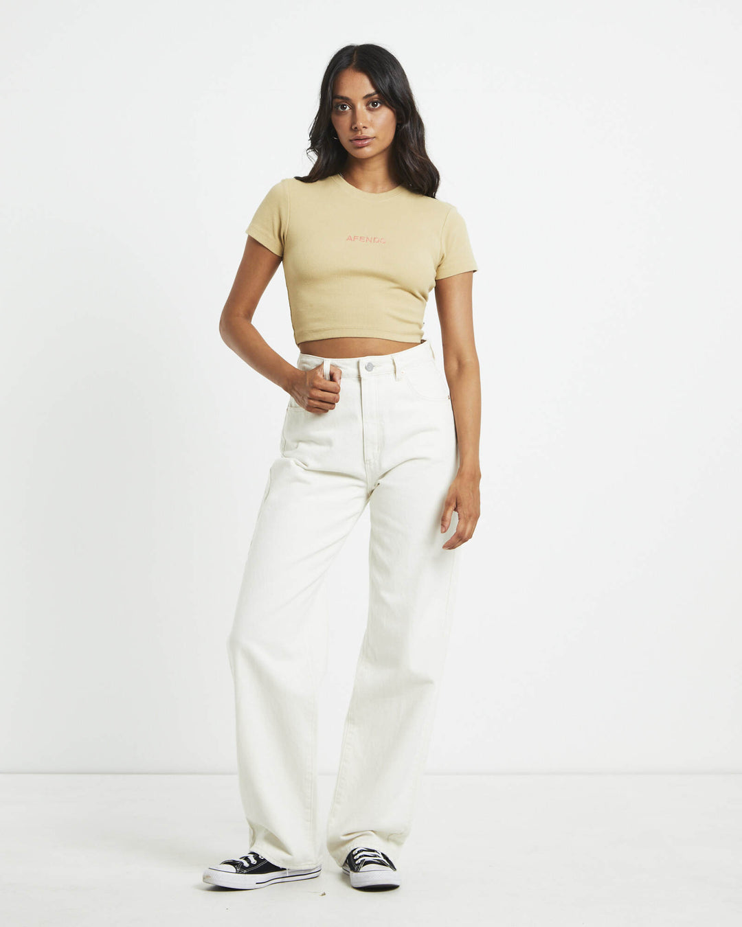 Afends Dillon Abbie Recycled Rib Cropped Tee - Camel