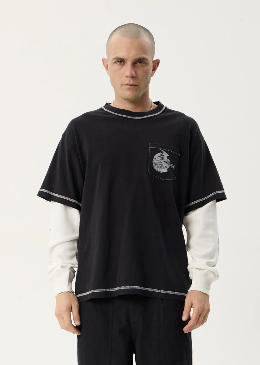Afends Heavy Parts Layered Waffle Long Sleeve Tee - Stone Black