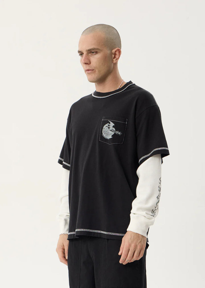 Afends Heavy Parts Layered Waffle Long Sleeve Tee - Stone Black